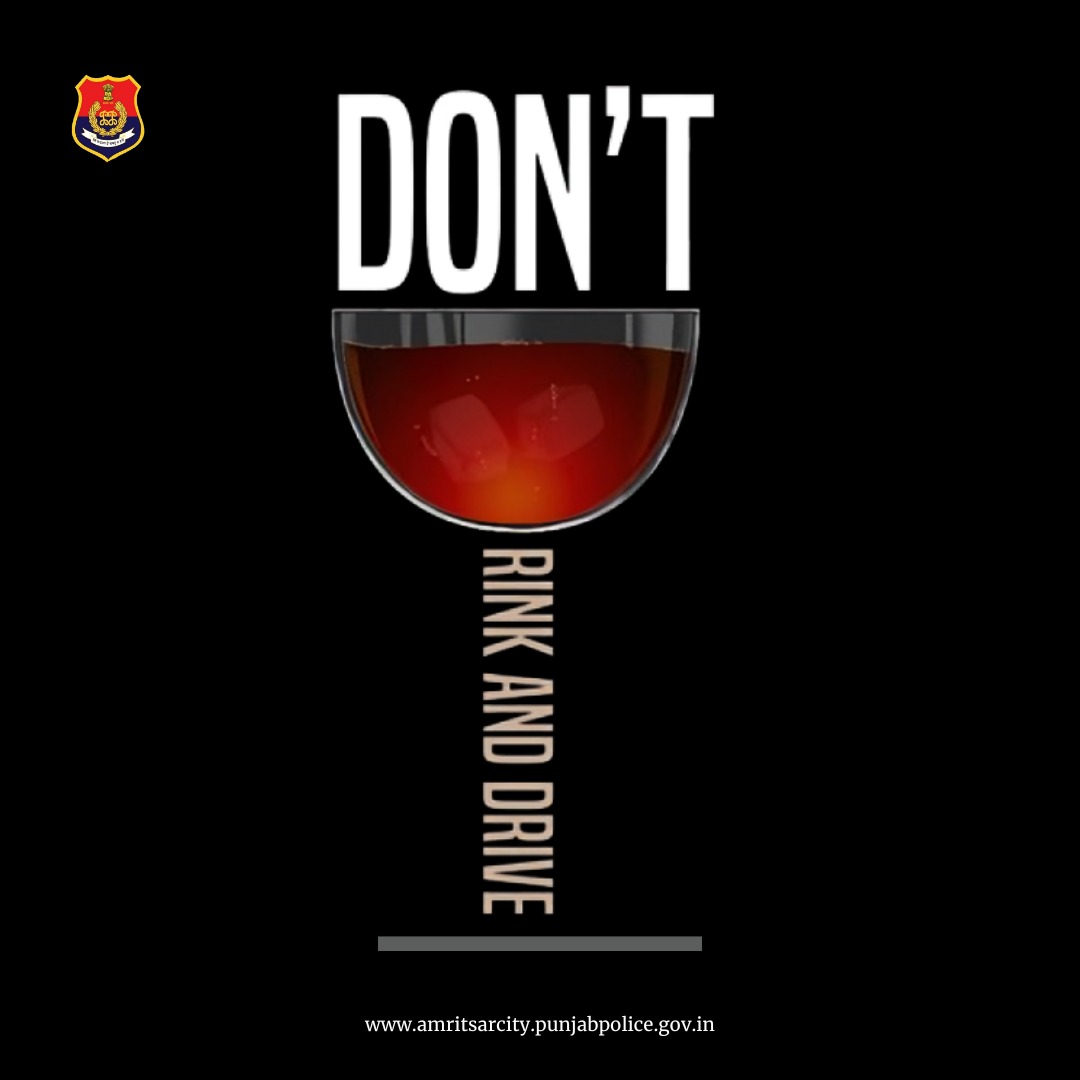 ਜ਼ਿੰਮੇਵਾਰੀ ਨਾਲ ਗੱਡੀ ਚਲਾਓ: ਸ਼ਰਾਬ ਪੀ ਕੇ ਗੱਡੀ ਨਾ ਚਲਾਓ।

Drive responsibly: Don't drink and drive. Your choices affect more than just you.

#DriveSafe
#FollowTrafficRules