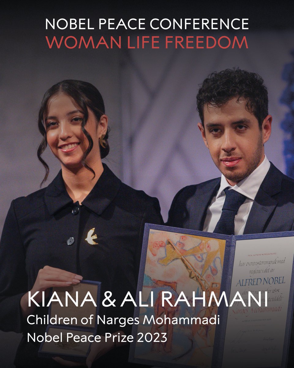 Kiana Rahmani and Ali Rahmani, children of 2023 Nobel Peace Prize laureate Narges Mohammadi will speak at the #NobelPeaceConference: #WomanLifeFreedom on 5 September 2024✊ @nargesfnd

Register today!
nobelpeacecenter.org/en/woman-life-…