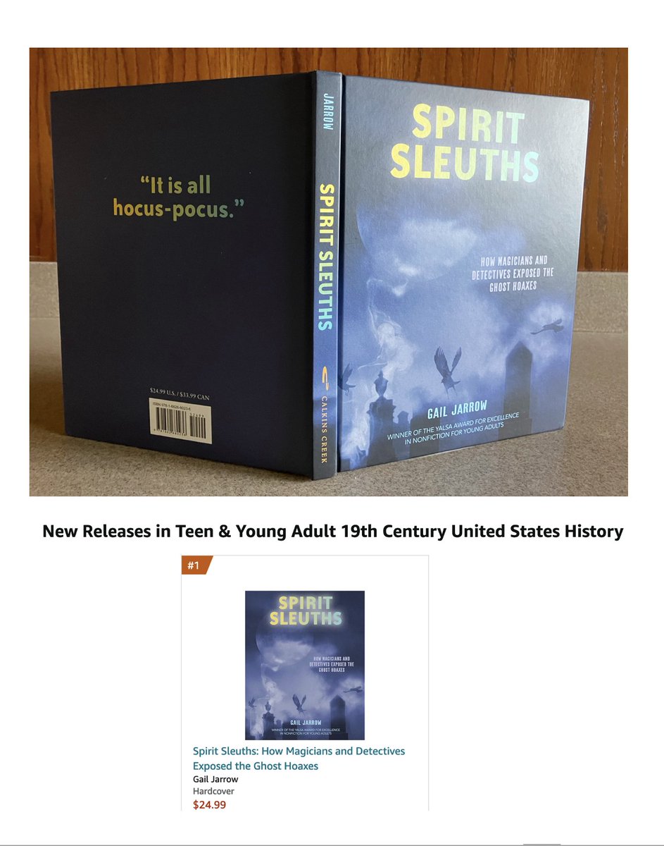 It was exciting to receive an advanced copy of my newest #nonfiction book!  Seeing SPIRIT SLEUTHS as an Amazon #1 is great, too! Release date is September 10.  Available for pre-order now:  astrapublishinghouse.com/product/spirit…
#magicians #supernatural #Houdini #hoaxes