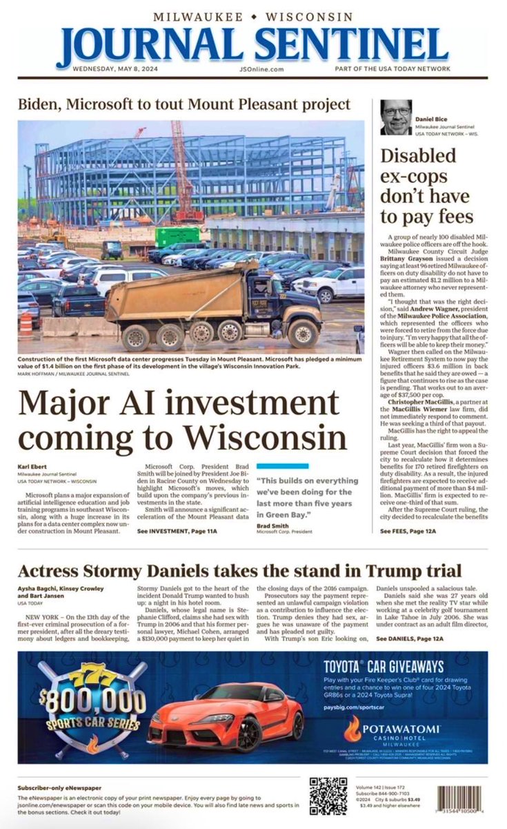 Big news for Wisconsin. Six years ago, the prior administration touted a $10 billion investment by Foxconn that never materialized. But now, @Microsoft will build a new AI datacenter on the same land. @POTUS will be there today for the announcement.