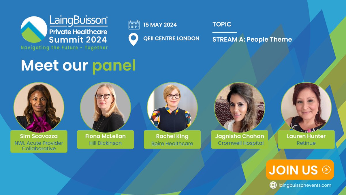 🔍Understand the human elements in healthcare delivery, in our eagerly-anticipated People Theme panel, with speakers from @HelloRetinue, @HillDickinson, @CromwellHosp, @spirehealthcare and NWL Acute Provider Collaborative. 

Register now ➡️ eu1.hubs.ly/H08-tXx0