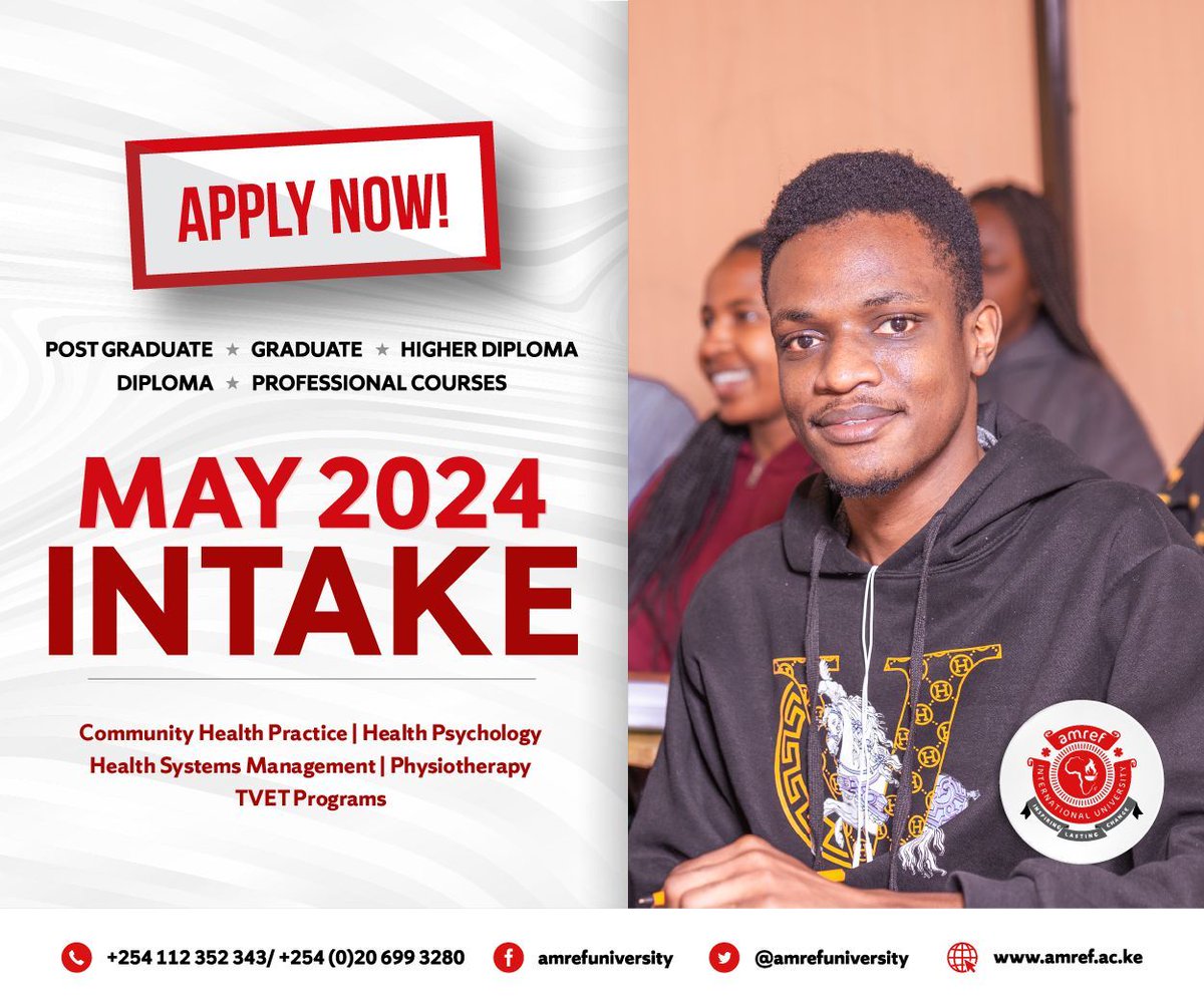 🔊MAY 2024 INTAKE IS ON!! Enroll now!
Apply for BSc Physiotherapy upgrading program today at @AmrefUniversity

Submit your application: buff.ly/3yi1VcW 
#InspiringLastingChange