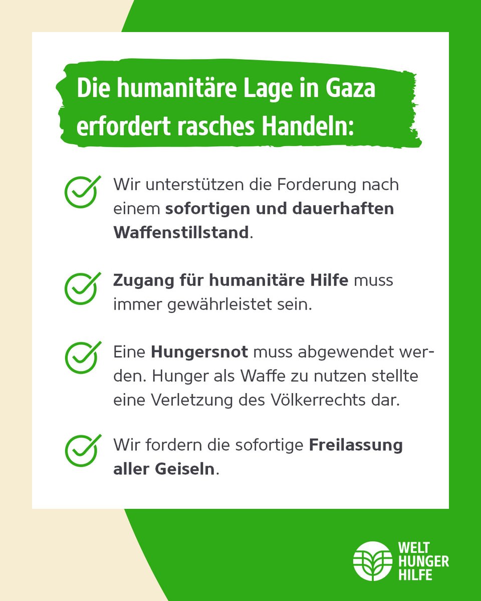 Die humanitäre Lage in #Gaza ist dramatisch. Gemeinsam mit unseren Partnern liefern wir Nahrungsmittel und medizinische Hilfe. Aber auch über die konkrete Nothilfe hinaus ist rasches Handeln nötig. welthungerhilfe.de/spenden-gaza