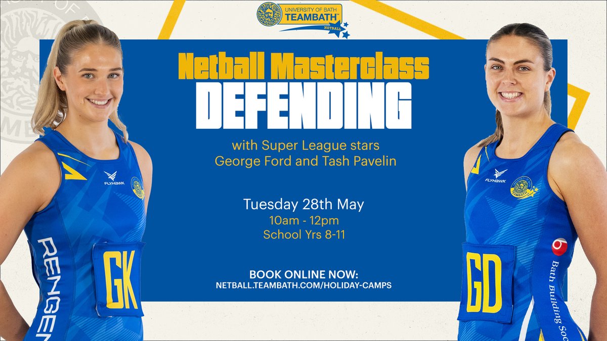 DEFENCE DEFENCE DEFENCE 💪 Join our #DefensiveMasterclass with #NSL2024 Top 10 Interceptor Tash Pavelin and Training Partner George Ford 🔥 Book Now 🎉 netball.teambath.com/holiday-camps/ #Netball #Masterclass #HalfTerm #HolidayActivities #NetballCamp #MayHalfTerm