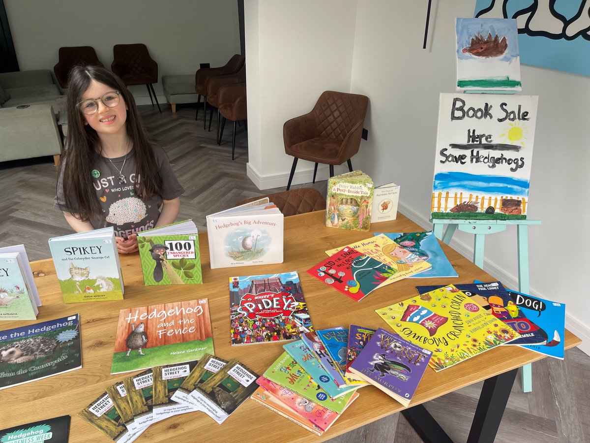 Young #HedgehogChampion Seren from Newcastle held a very special book sale and raised a whopping £175 for Hedgehog Street. Incredible effort Seren! 🦔👏 #HedeghogWeek #HedgehogStreet us a joint campaign run by us and @hedgehogsociety