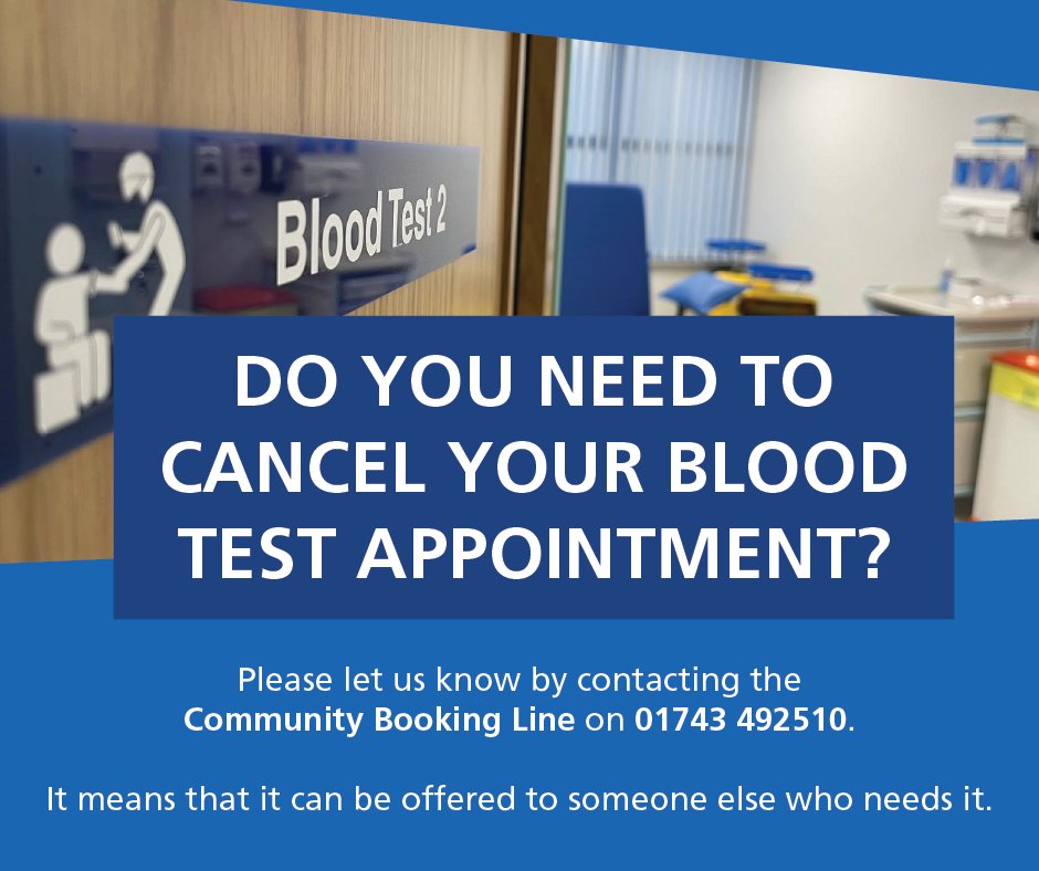 📢 Attention 📢 Do you need to cancel your blood test appointment? If you are unable to attend, please let us know by contacting us: ☎️01743 492510 Cancelling in advance will free up space for fellow patients. Thank you for your understanding and support 🌟 #TeamWork