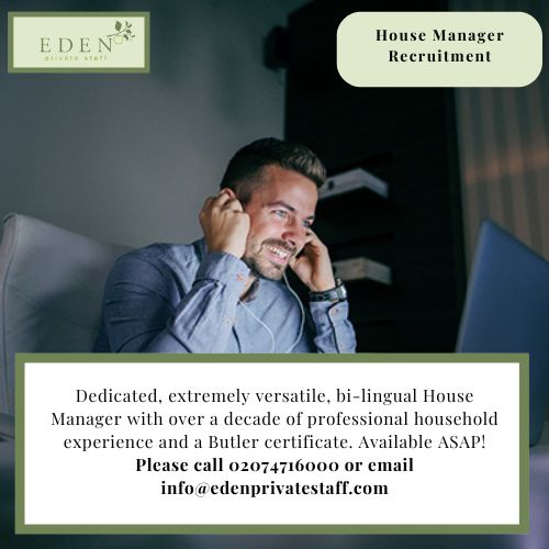 Fabulous House Manager available ASAP - Please call 02074716000 or email info@edenprivatestaff.com

edenprivatestaff.com/resume/sd-6821…
#butlerjobs #housemanager #headhousekeeper #privatehousehold #staffingservices #familyoffice #housemanagerbutler #butler