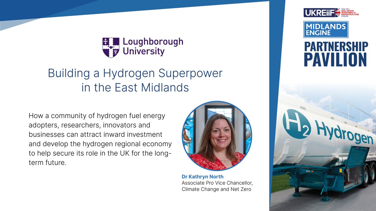 *@UKREiiF speaker announcement* From @lborouniversity , we are delighted to host a talk on how the East Midlands can be become a hydrogen superpower 👇 📅 Tuesday 21st May, 13:40 - 14:00 📍 Midlands Engine Partnership Pavilion #hydrogen #GreenEnergy