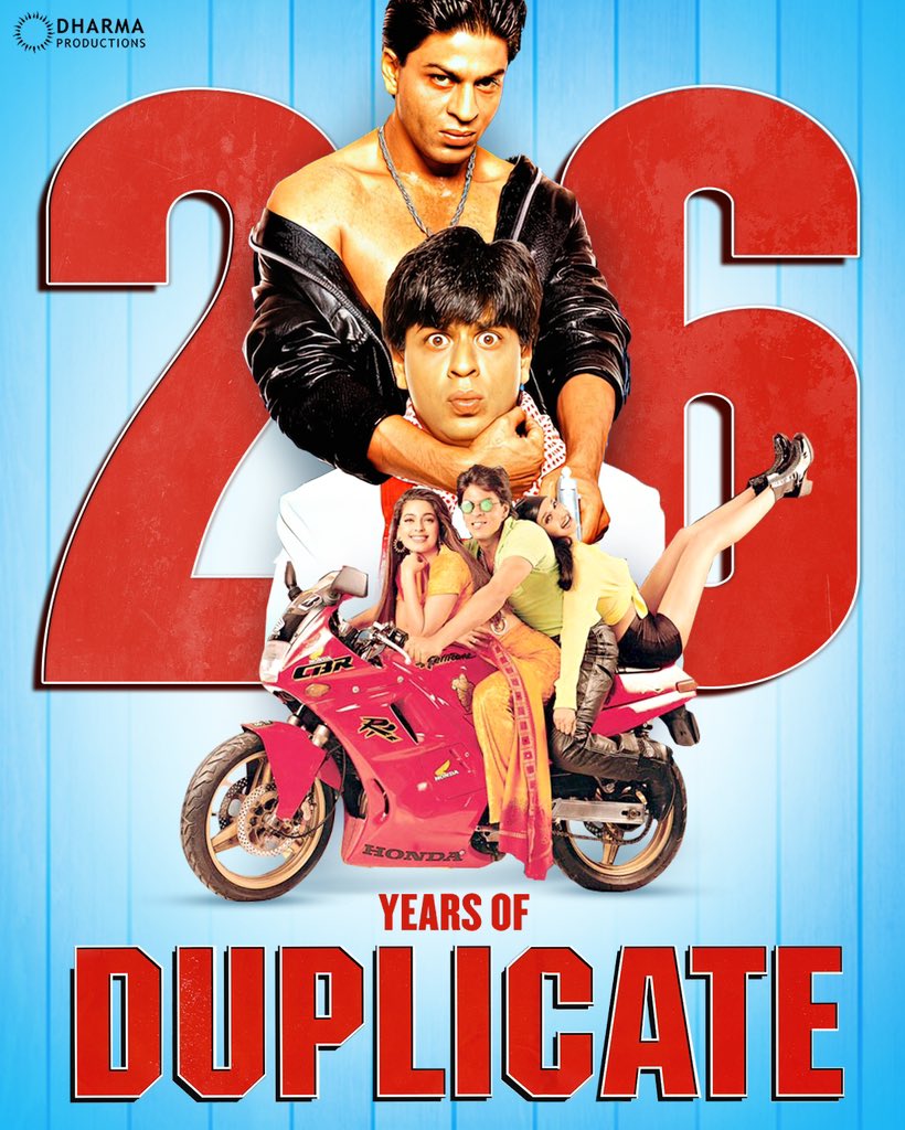Cheers to 'Duplicate' movie celebrating 26 fabulous years! Filled with endless fun and laughter. Shukriya, meherbani, aur karam for this treasure! ❤️🔥 @iamsrk @iam_juhi @iamsonalibendre @DharmaMovies #ShahRukhKhan #Duplicate #26YearsOfDuplicate #JuhiChawla #SonaliBendre #SRK