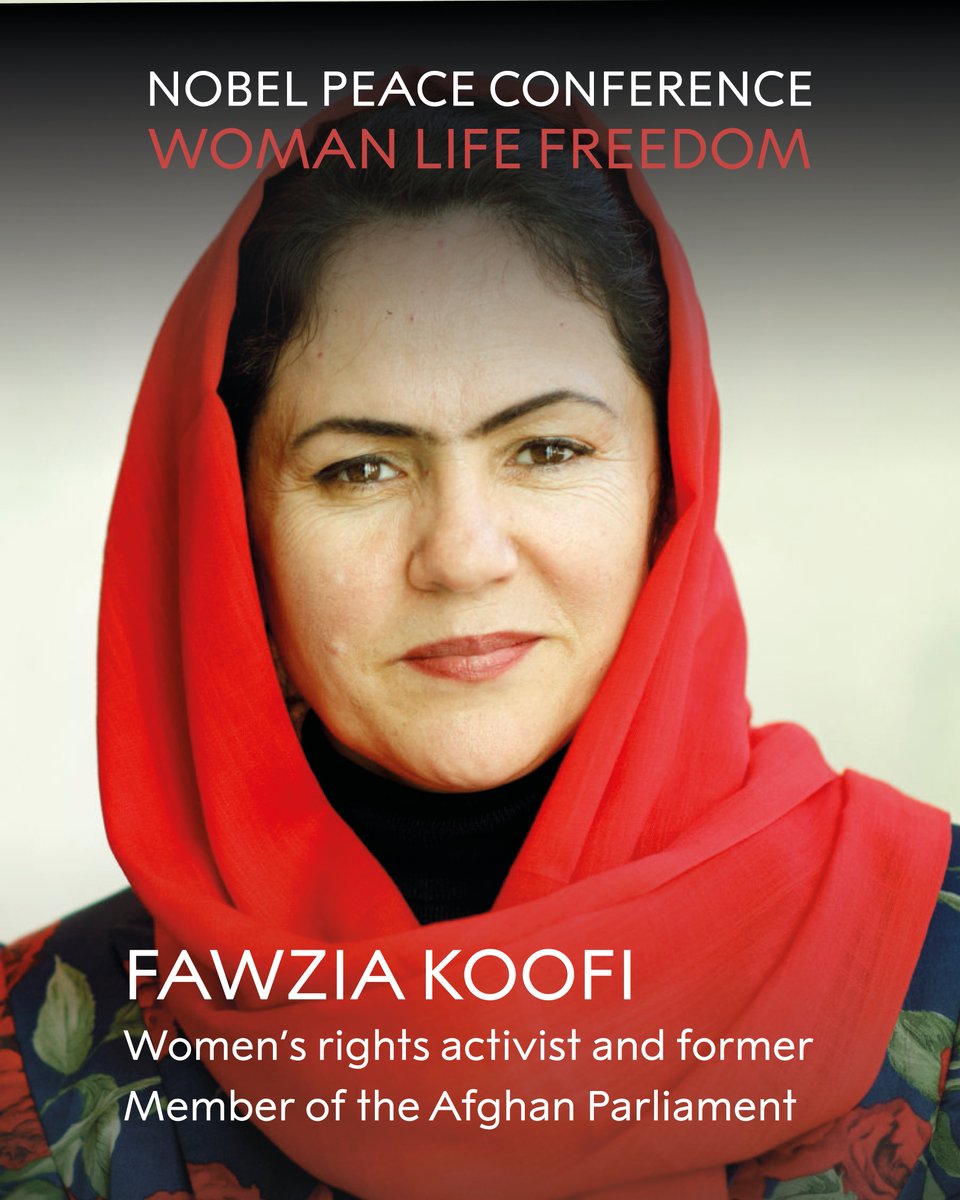 Women's rights activist and former member of the Afghan Parliament @Fawziakoofi77 will speak at the #NobelPeaceConference: #WomanLifeFreedom on 5 September 2024✊  

Full speaker list: nobelpeacecenter.org/en/woman-life-…