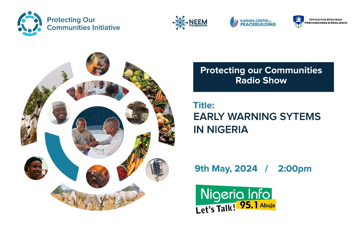 Introducing the POCI radio show!

Join us this Thursday 9th May 2024 by 2pm as we discuss Early Warning Systems on <a href="/NigeriaInfoAbj/">NigeriaInfoFMAbuja</a> 
Chris Ngwodo, Director-General <a href="/ospre_ng/">Office for Strategic Preparedness and Resilience</a>  &amp; Adedoyin Betiku, Senior Programs Officer <a href="/Neem_foundation/">Neem Foundation</a>  will highlight the efforts on peacebuilding