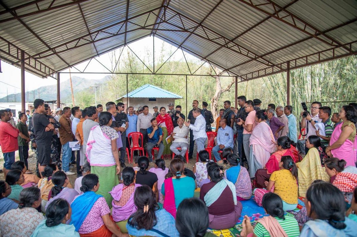 Visited the areas of Imphal East affected by the recent hailstorm to assess the situation. Listened to the grievances of the affected families and discussed the measures taken to support the affected communities during this challenging time.