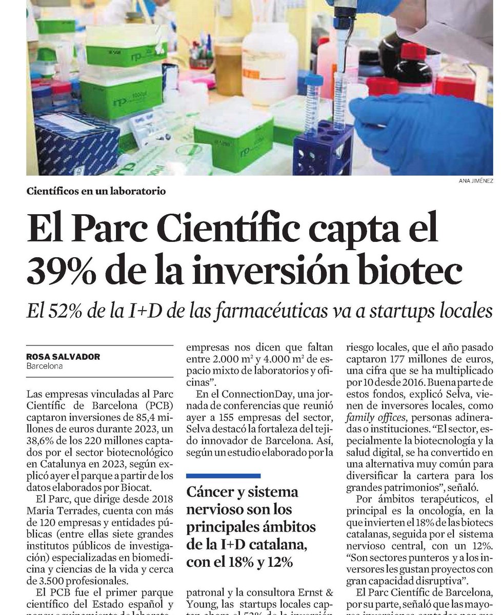 El Parc Científic capta el 39% de la inversión biotec  📰 @LaVanguardia 
📝 Informa @RosaSalvadorC

@UniBarcelona @biocat_es #PCBCommunity #BioRegionReport