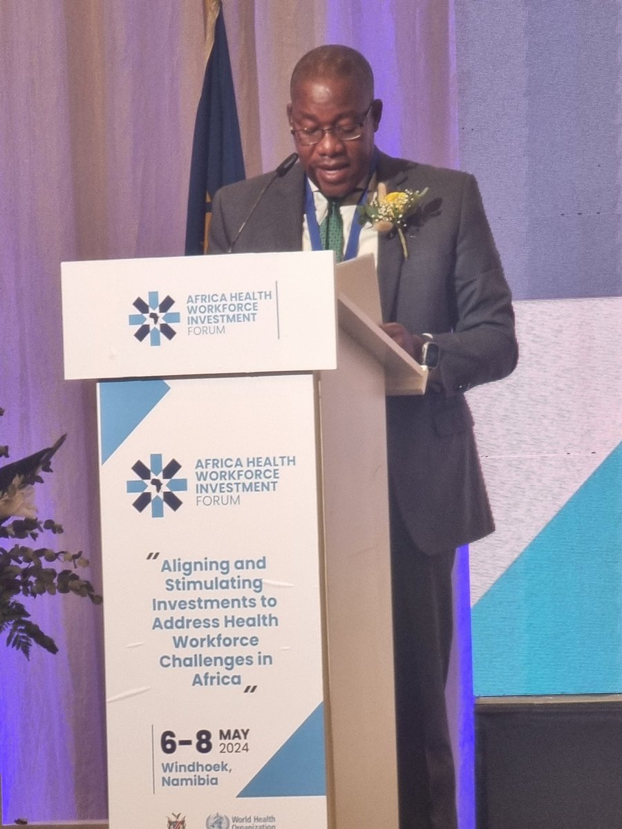 Namibia 🇳🇦: Ben Namgombe, Executive Director, Ministry of Health and Social Services, reads the #WindhoekStatement on Investing in Africa's Health Workforce; URGING all partners to align with government priorities through national health workforce investment compacts.