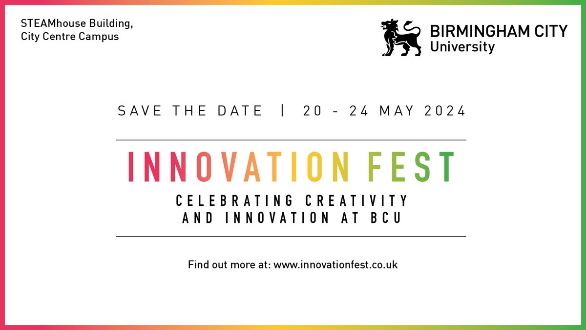 🏭 Innovation Fest returns 20-24 May 2024! Come along and discover cutting-edge student exhibitions, hear from guest speakers, and network with potential employers all week long! See the schedule using the link below: ✨ innovationfest.co.uk ✨