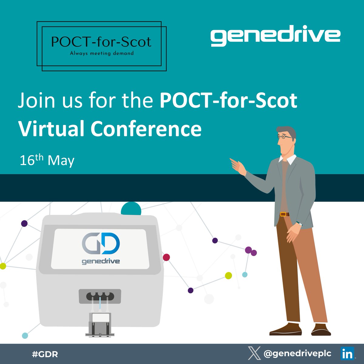 Join us online NEXT WEEK for the POCT-for-Scot virtual conference!

Professor Bill Newman will be speaking on the Genedrive MT-RNR1 ID Kit at 1:30pm.

We hope to see you there!

#GDR #POCT #pointofcare #POCTforScot #diagnostics #neonatal #diagnostics #pharmacogenomics