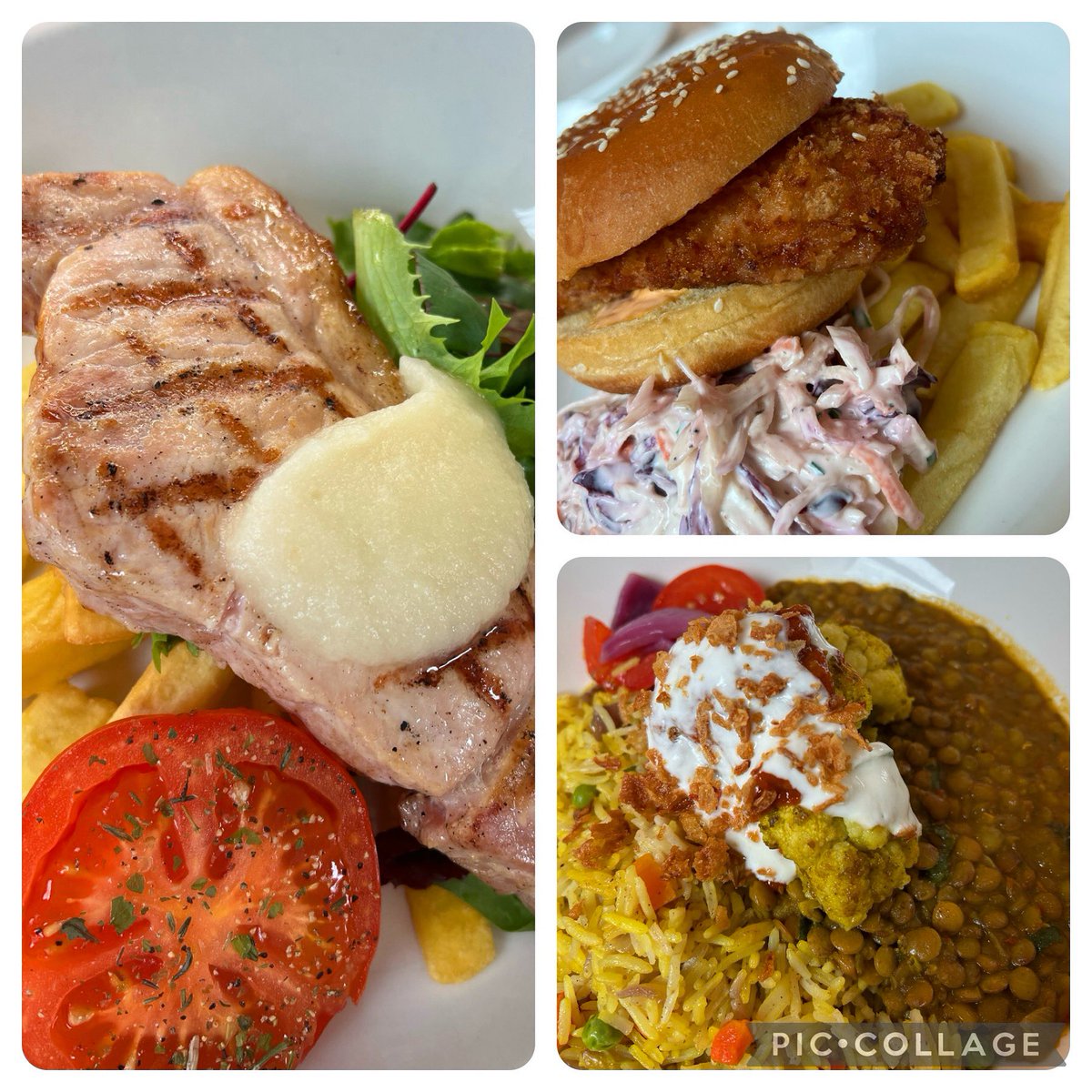Today in the St Peter’s EDUkitchen we are serving: -Grilled Bacon Steak, Chips, Tomato and Apple Sauce -Korean Fried Chicken Burger, Chilli Mayo, Chips & Slaw -Cumin Roasted Cauliflower, Lentil Dhal, Mint Yoghurt and Lime Pickle @LoveBritishFood #greathospitalfood