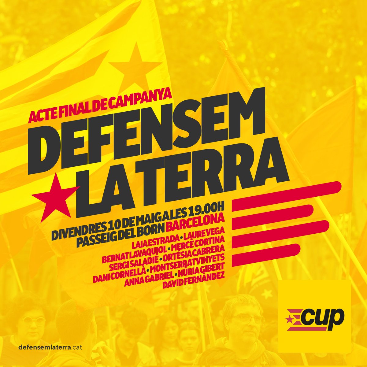 ACTE FINAL DE CAMPANYA A BARCELONA Vine al tancament de campanya de la @cupnacional i demostrem com #DefensemLaTerra, deixant-nos la pell perquè #UnAltrePaísÉsPossible! ✊🌿 🗓️ Divendres 10 de maig 🕗 A les 19.00 h 📍Passeig del Born, Barcelona