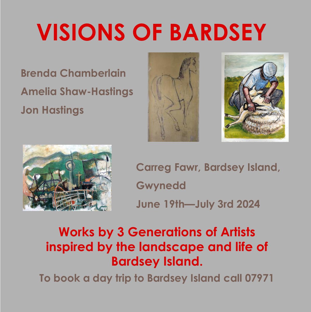An opportunity to visit Carreg Fawr, Enlli and view Brenda Chamberlain's murals, as well as an exhibition of works by Amelia Shaw-Hastings and Jon Hastings. . #ArtExhibition #BrendaChamberlain #Art #Arts #bardseyisland #enlli #bardsey #ynysenlli