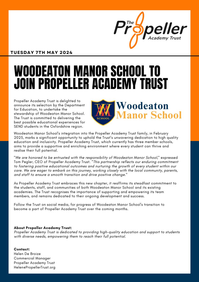 We are happy to post this news, and look forward to sharing our journey with Woodeaton Manor School over the coming months.
#WoodeatonManorSchool #Oxfordshire #MAT #SEN #SEND #HighQualityEducation #SchoolTransition #Partnership