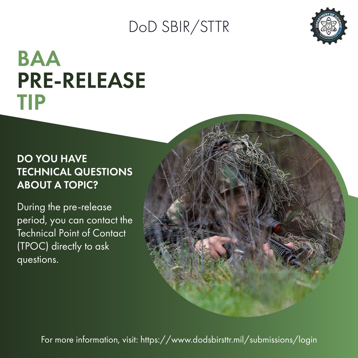 If you have technical questions about any of the topics in pre-release under Broad Agency Announcements (BAAs) DoD SBIR 24.2 and DoD STTR 24.B, use this time to reach out to the Technical Point of Contact (TPOC) for answers! #DoDInnovates #SBIR #STTR