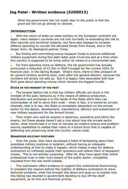 JagPatel3's tweet photo. NEW: @LordsIRCom has published my submission in connection with its inquiry into Implications of the war in #Ukraine for UK Defence.

It finds that instead of spending more on #defence, @GOVUK has cut #DefenceHQ’s budget by £2.5bn in the current FY2024-25.
https://t.co/wRgag0r9dp https://t.co/E5khZpFZqg
