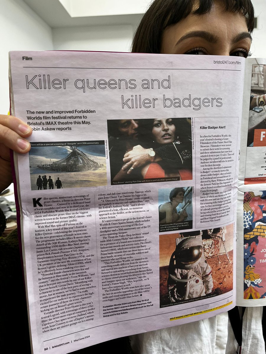 Make sure to pick up the latest issue of @bristol247 to read all about the 'Killer queens and killer badgers' that'll be unleashed next week at Forbidden Worlds! forbiddenworldsfilmfestival.co.uk
