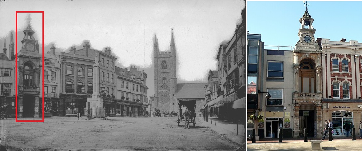The Corn Exchange in #rdguk was opened in 1855. It declined in the late 19th century and again in the 1930's when a new market was opened on Great Knollys Street. It was damaged in WW2 and demolished in 1963. Left image below is in 1870 and right image all that remains today.