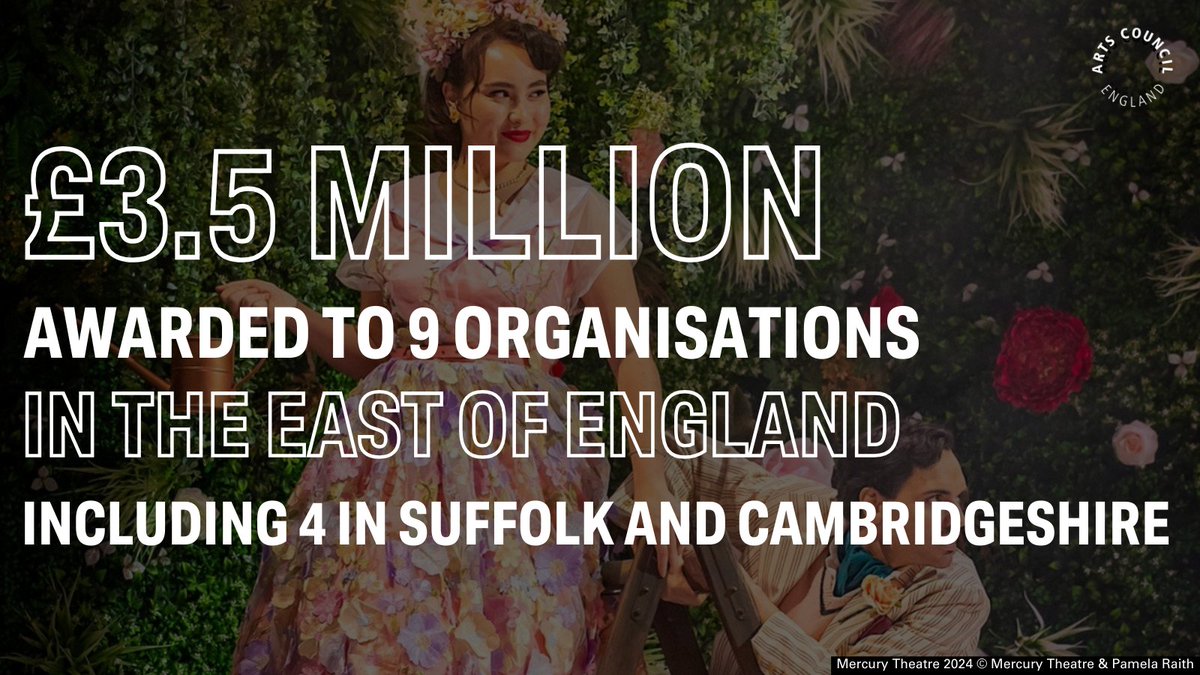 In the East of England, funding was awarded to @EastSuffolk, @dance_east, @BrittenPears and @WysingArtsCentr 🌟