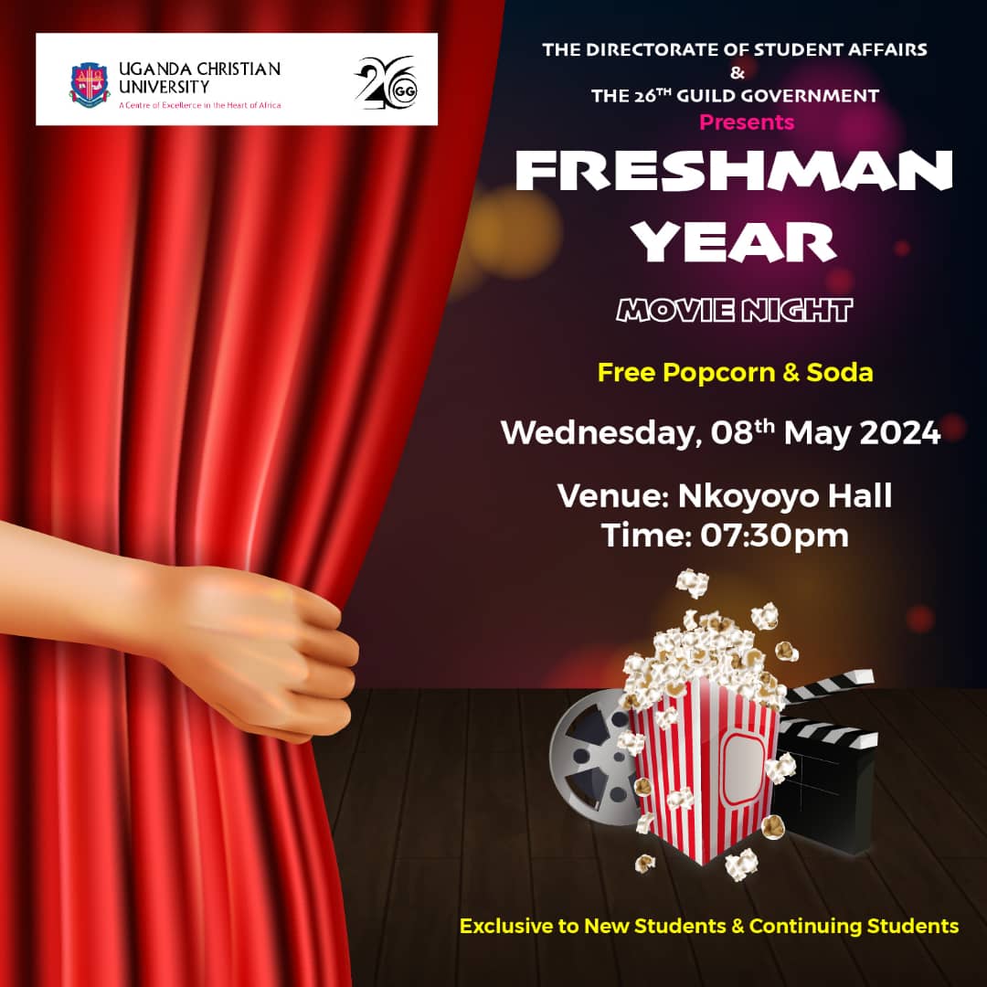 🎬Hello, cinephiles! 👋

We have something special for you tonight: join us at Nkoyoyo Hall for a special beginning-of-semester screening- Freshman Year. 

Whether it's your first time or you're revisiting, this film is sure to captivate. Don't miss out! #MovieNight