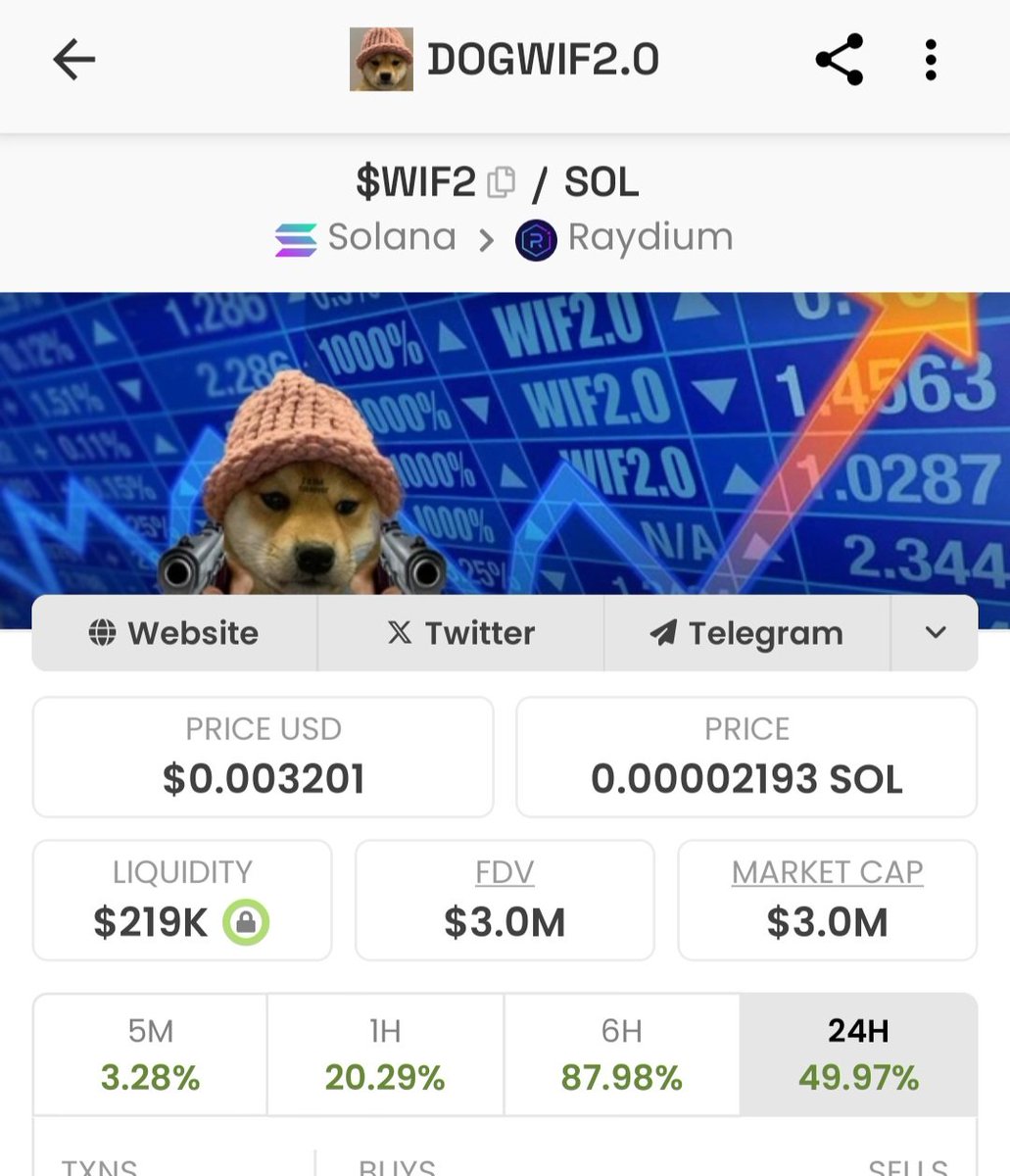 $WIF 2.0 JUST HIT $3MILLION MCAP 

WE JUST STARTED 📈💰 
LOAD YOUR BAGS 💰 

CA 
2CTtsmmsaopFkom7giQNTRtqA1SCw6rQMXTE9cmkK5GF

Telegram t.me/dogwif20
