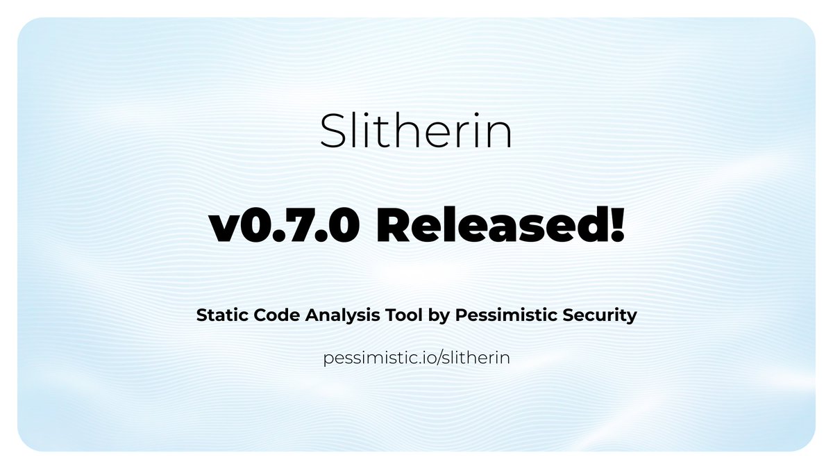 ⚡️Slitherin v0.7.0 is here! 🎉 5 new security detectors aimed at integration vulnerabilities 💪 Plus, Slitherin is now integrated into Napalm by @ConsensysAudits 🤝 Stay tuned for details about how it works and how to use it to secure your codebase 🔔 pessimistic.io/slitherin