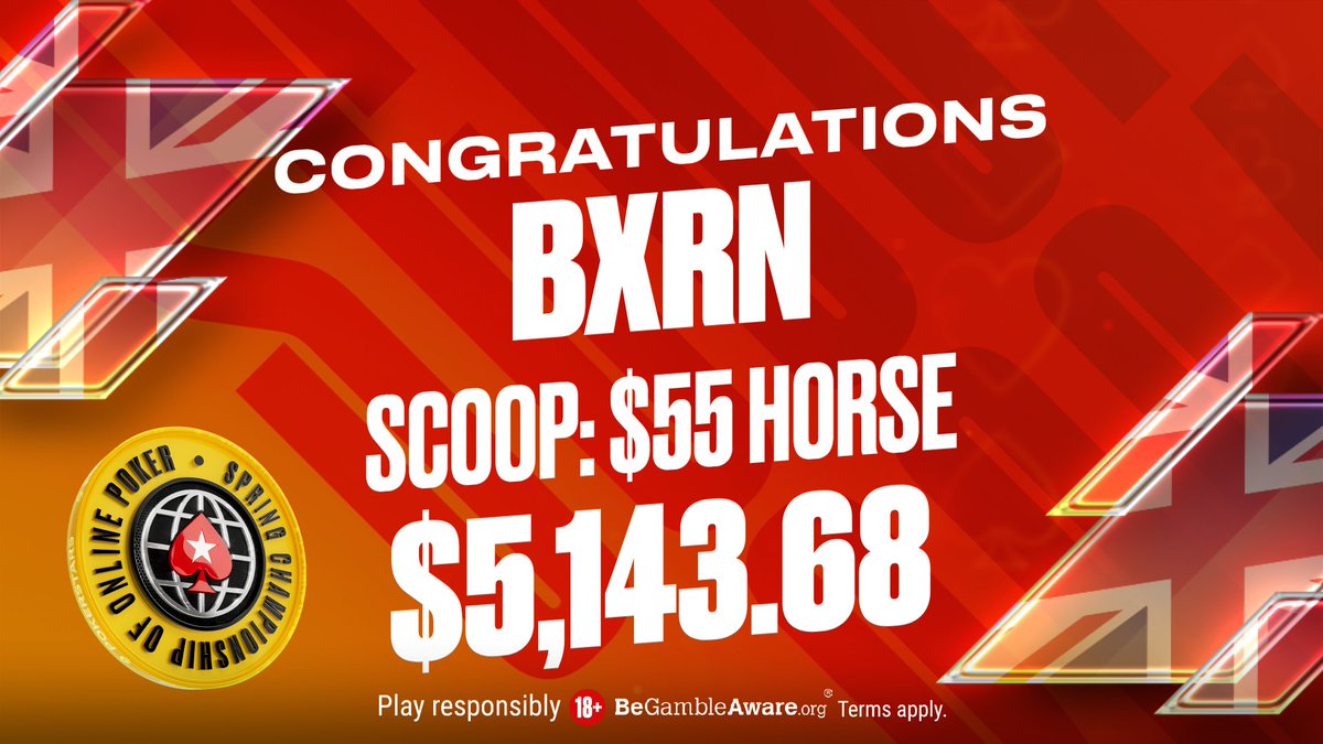 🇬🇧 #SCOOP Winner! 🇬🇧 Congratulations to 'BXRN' on taking down a #SCOOP title, in no other than the $55 HORSE. 🐎 This win marks a SCOOP hat-trick for the player 🏆 🏆 🏆 👏 👏 👏