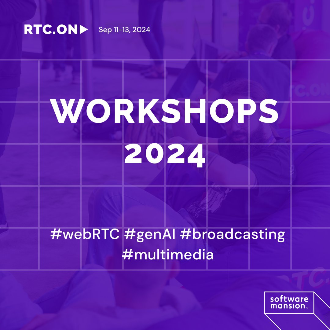 swmansionElixir's tweet photo. The RTC.ON 2024 workshops are here 🔥
All of them are full-day technical workshops, and there’s something for everyone, no matter if you’re a WebRTC newcomer, GenAI enjoyer, or multimedia veteran!
Check the 🧵 to see what’s in store for this year ⬇️
#rtcon #rtcon24 #webrtc #streaming #genai #broadcasting #multimedia #videodev