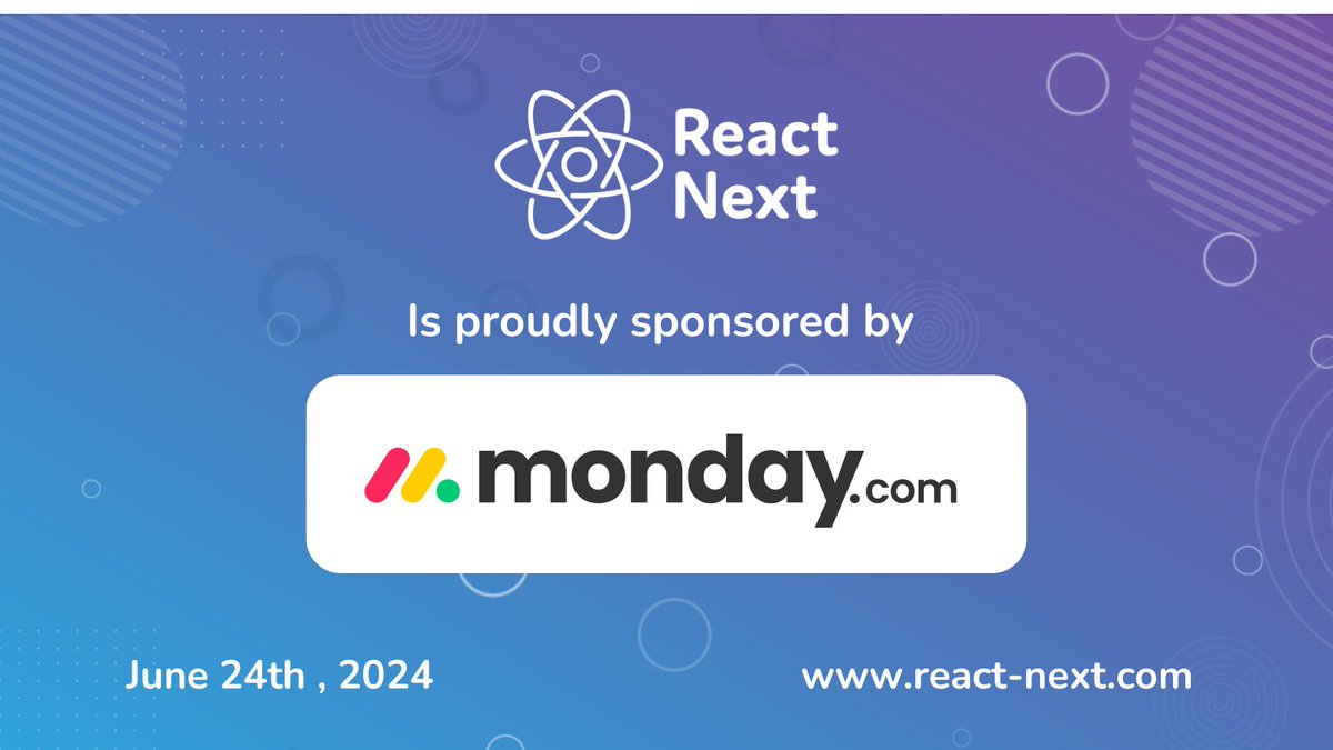 We are proud to announce that @mondaydotcom will be sponsoring #ReactNext 2024! Check out their booth at our conference on June 24th, 2024 react-next.com