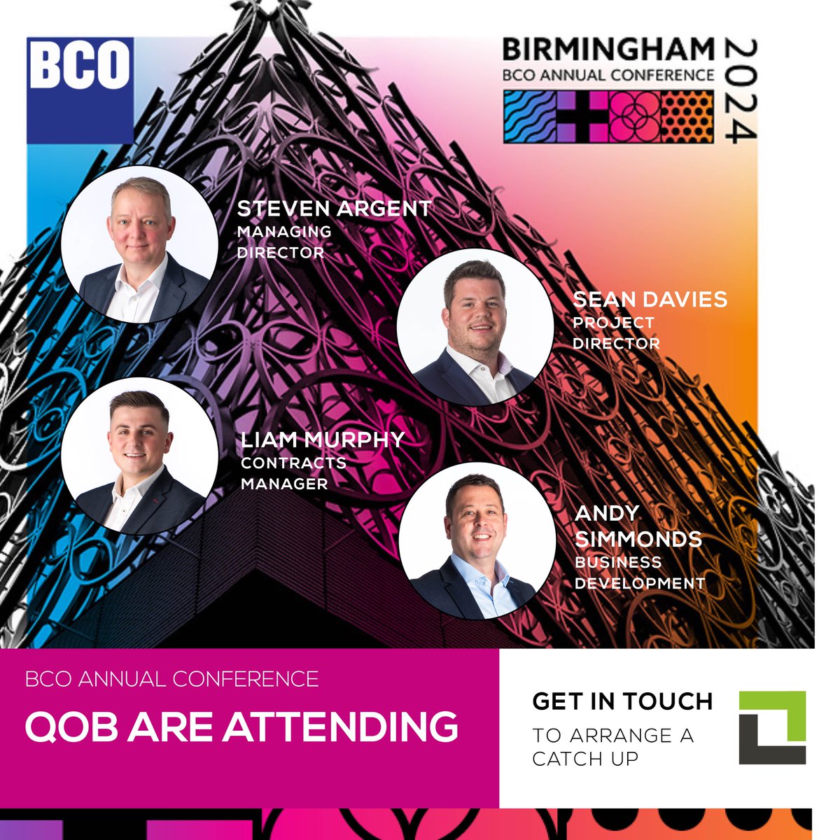 EVENT • We're looking forward to the annual BCO Conference. 
Steven Argent, Sean Davies, Liam Murphy, and Andy Simmonds will be heading up to Birmingham to attend this year’s event. 
#creatingvibrancy #bcoconference

Get in touch to arrange a catch up!
qobinteriors.com/news/news-crea…