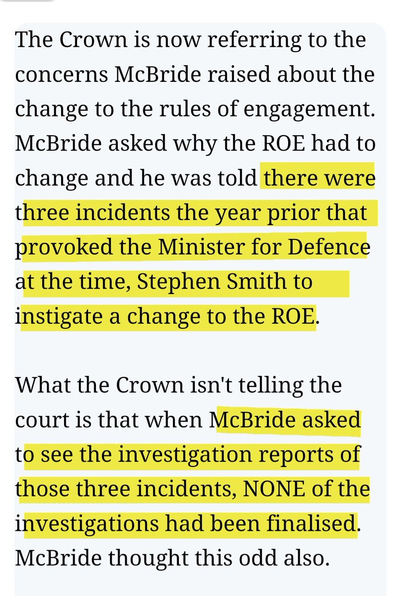 Regarding Monday's David McBride sentencing hearing. For more detail and context on these incidents necessitating the ROE change approved by then MINDEF Steohen Smith, see: 1) This article - michaelwest.com.au/they-didnt-kno… 2) This podcast - tntradiolive.podbean.com/e/major-stuart…