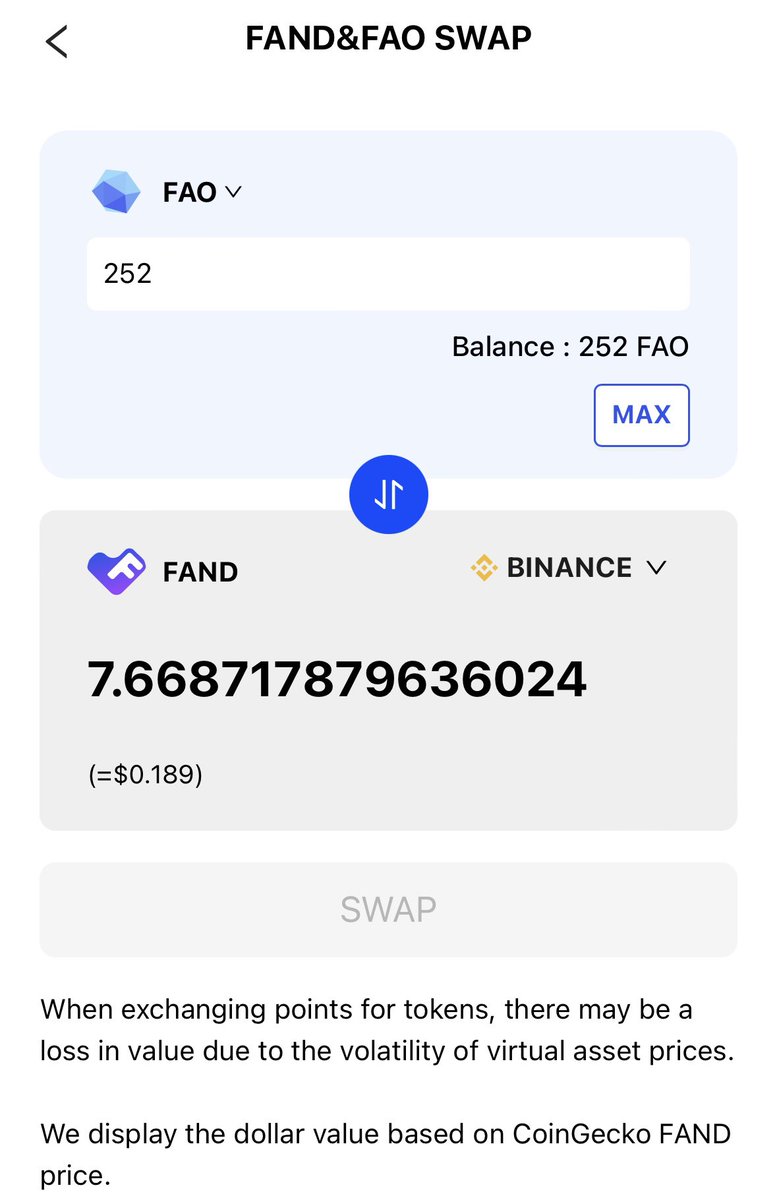 You can exchange #FAO for #FAND and notice the #profit earned from your fan activities. Have fun at #Fandomdao 🛜fandomdao.com