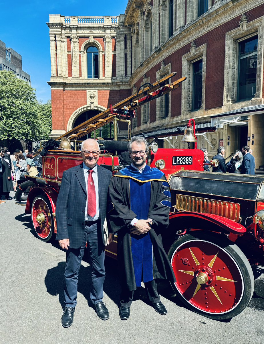 This is me with Prof Lowe, the Head of my Department, and with Imperial mascot Jezebel (1916 fire engine). Today I am wearing my UC Berkeley colours because I took part in the academic procession in the Graduation Day of the Faculty of Engineering of Imperial. Congratulations 🎉