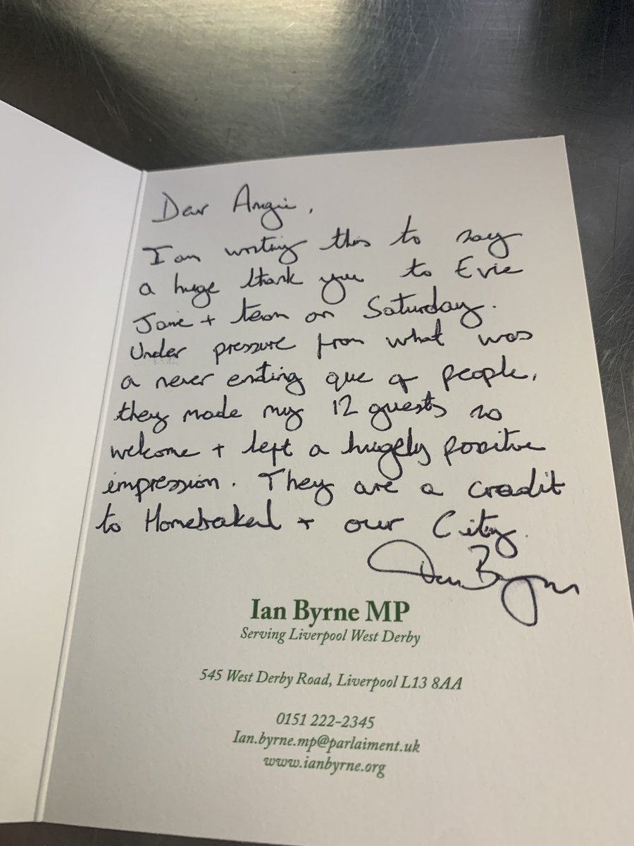 It was really lovely to receive this card from @IanByrneMP who praised our hard working Saturday team for looking after him & his guests in the shop- even thought we was up against it with a never ending que! Thanks for your support and thanks to our team for being the best❤️