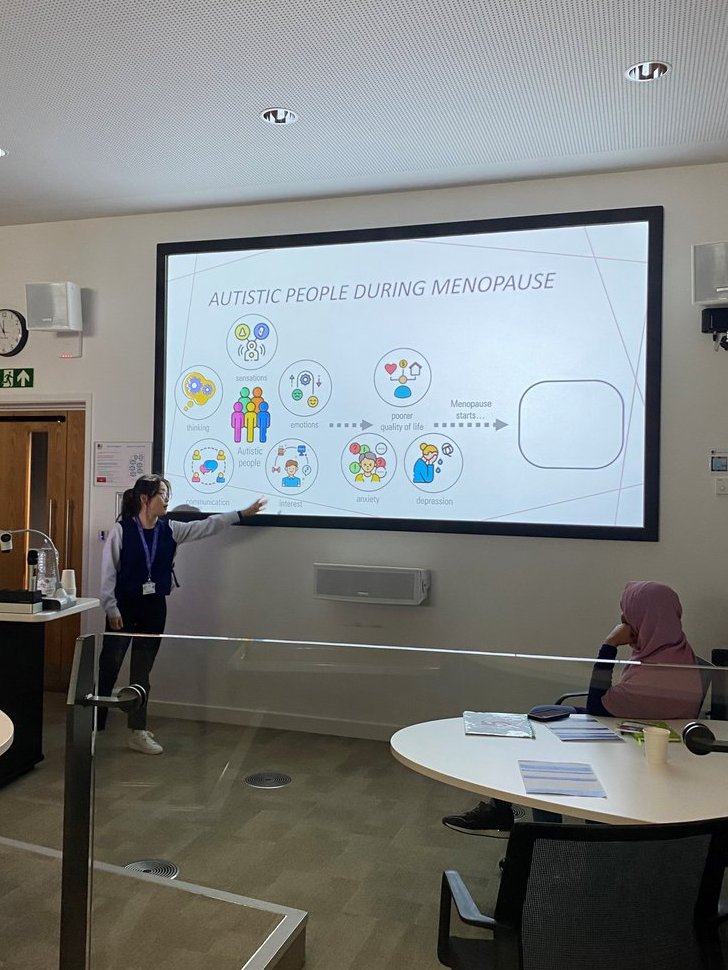 Another informative talk from Eunhee Kim on what affects health and wellbeing during menopause. An interesting look into the symptoms and experiences of autistic women ♀️ #BUDoctoralCollege #BUPGRCulture