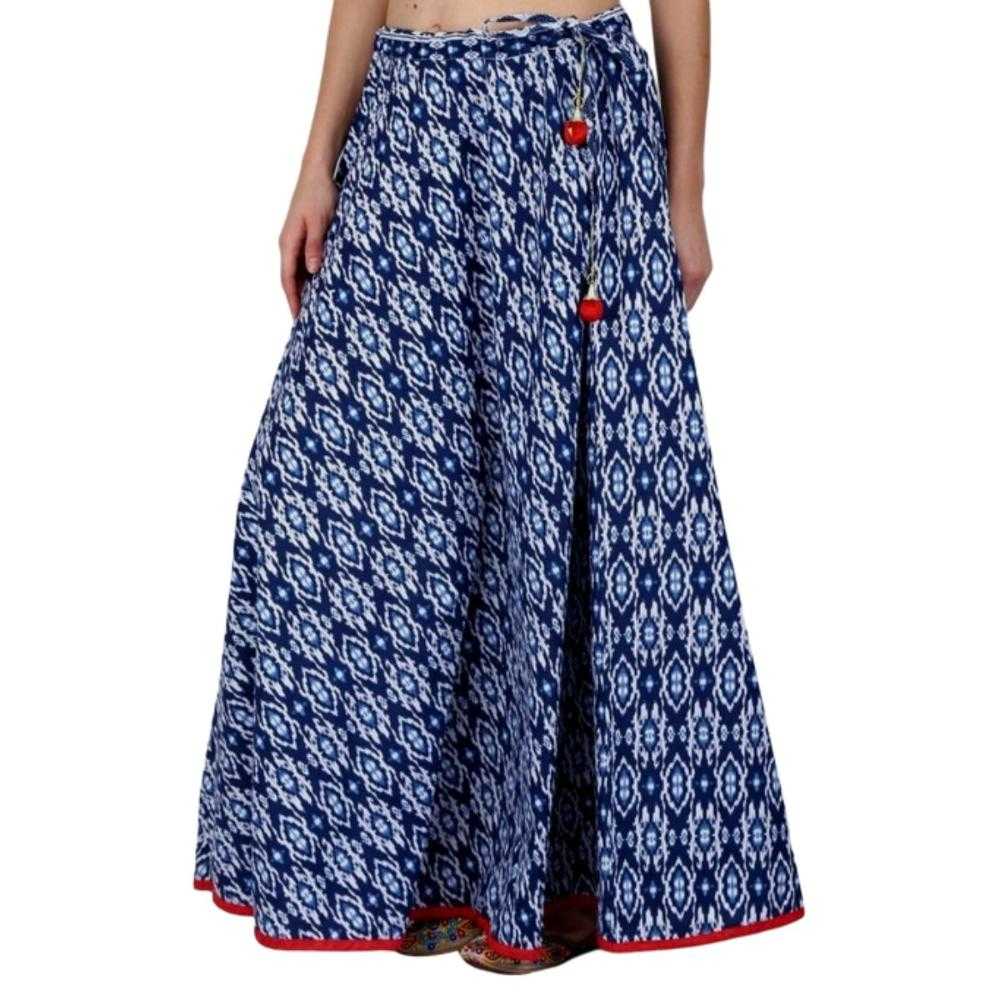 Abstract Print Cotton Blue Flared Skirt qrcd.org/5Bk7 #SkirtStyle #FashionSkirt #CasualSkirt #SkirtGoals