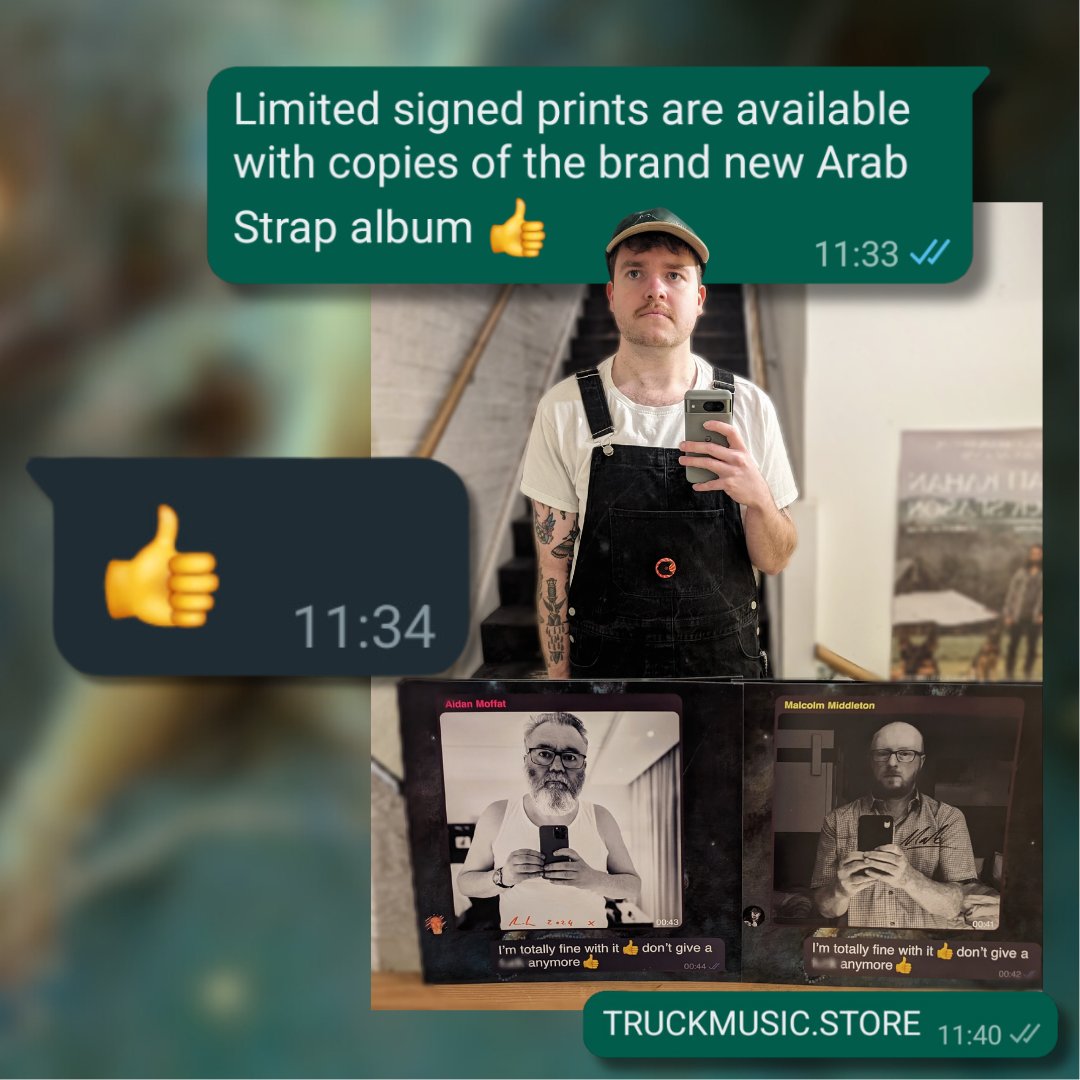 👍FREE SIGNED PRINTS👍 We have a limited number of signed prints to give away with copies of the new @ArabStrapBand album (which is out this Friday!) Pre-order now from truckmusic.store or head in store from Friday to secure a copy. truckmusic.store/products/im-to…