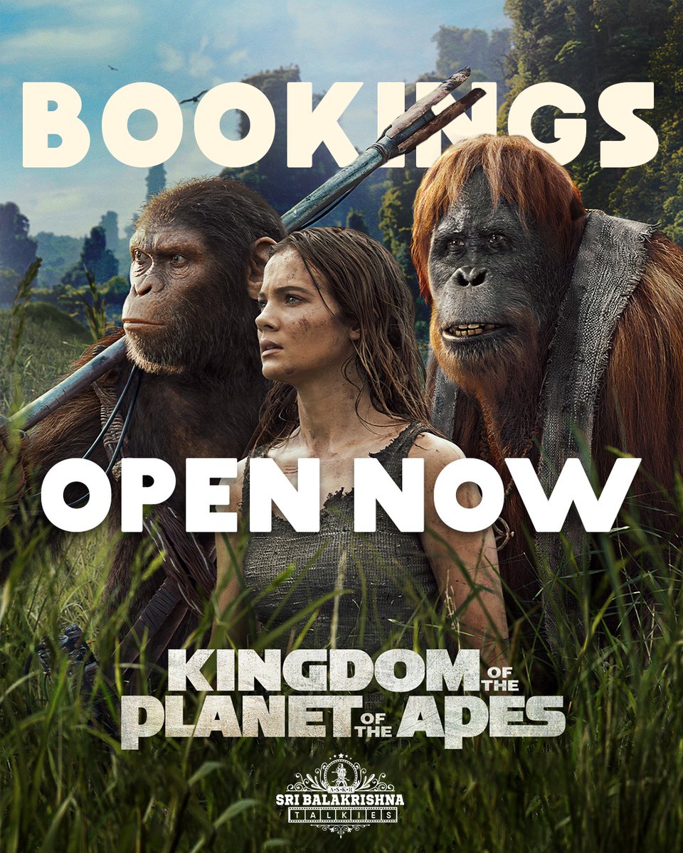 Ready to witness the kingdom? Bookings open for the Kingdom of the planet of the Apes. Book your tickets now at the box office and book my show app. #KingdomOfthePlanetOftheApes #SBKTalkies #Bookingsopennow