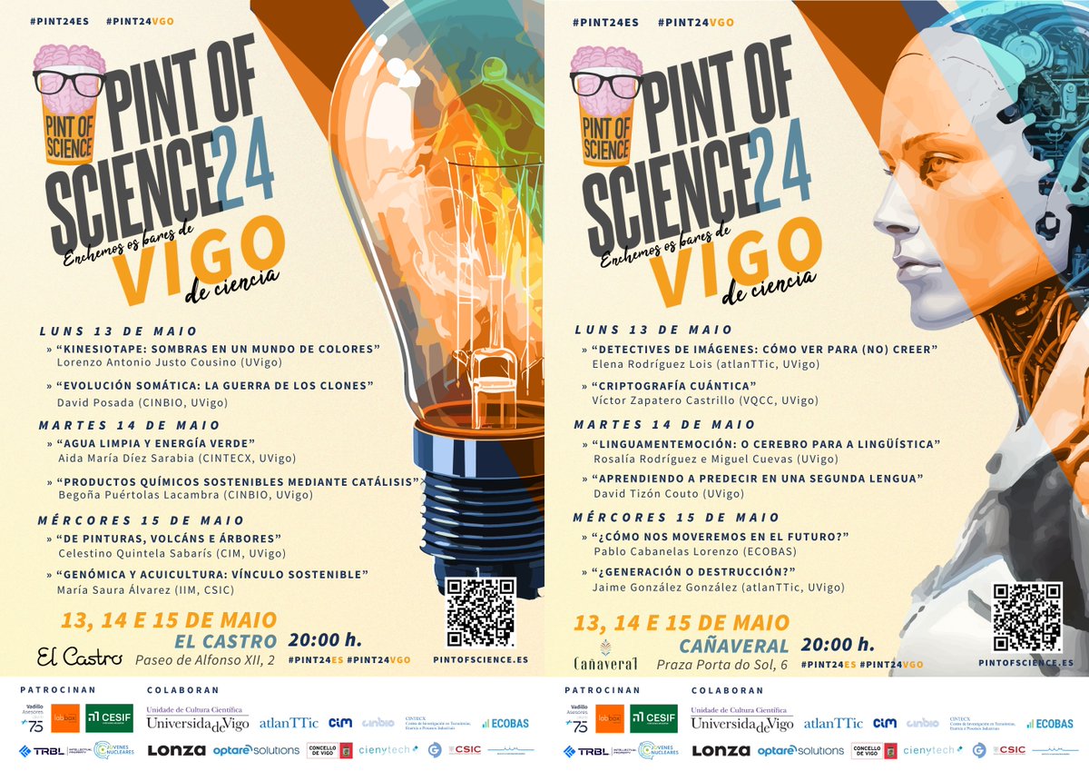 📣👩‍🔬Regresa aos bares de Vigo o @pintofscienceES ! Días 13, 14 e 15 de maio. Neste evento, co que volvemos a colaborar, participarán varios investigadores/as de @atlanTTic_uvigo @CIM_Uvigo @cinbio_uvigo @cintecx @ECOBAS_ #Pint24ES #Pint24 #Pint24VGO ➡️bit.ly/3wBHPdc