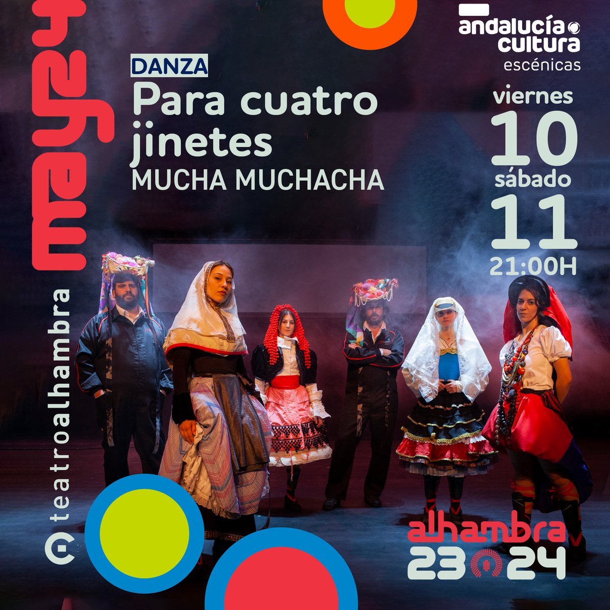 Este finde #VenAlAlhambra 10 y 11 MAYO 21h, Para cuatro jinetes, de Mucha Muchacha. Las cuatro amazonas releen la danza popular aliándose con #CelsoGiménez y los @voluble teatroalhambra.es @CulturaAND @JuntaGranada