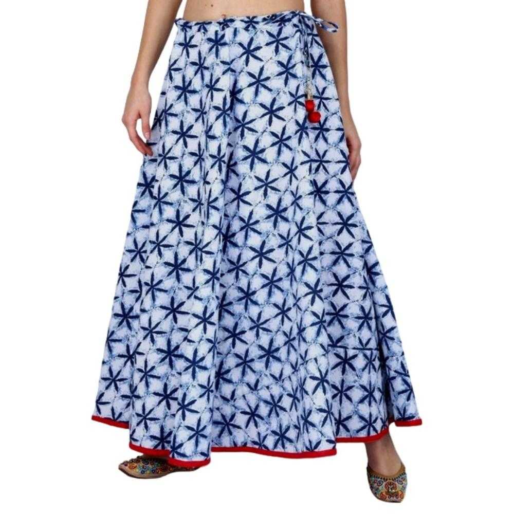 Abstract Print Cotton Blue Flared Skirt qrcd.org/5Bk8 #SkirtStyle #FashionSkirt #CasualSkirt #SkirtGoals