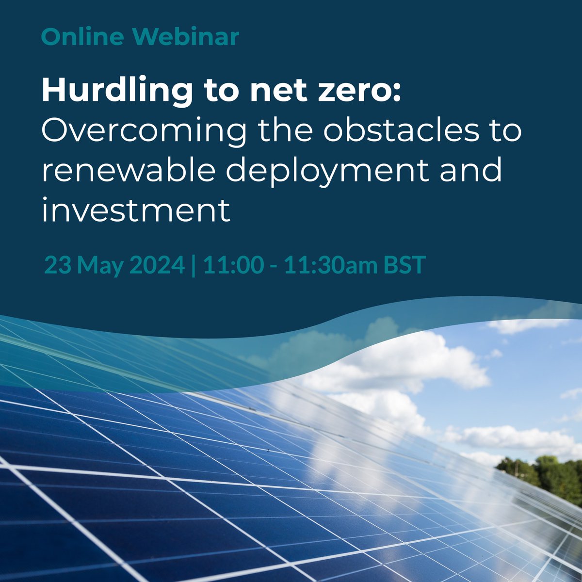 We're two weeks away from our next webinar, 'Hurdling to net zero: Overcoming the obstacles to renewable deployment and investment', on 23 May 2024. We will discuss some of the challenges in the rollout of renewables to meet the UK's net zero targets. register.gotowebinar.com/register/13748…