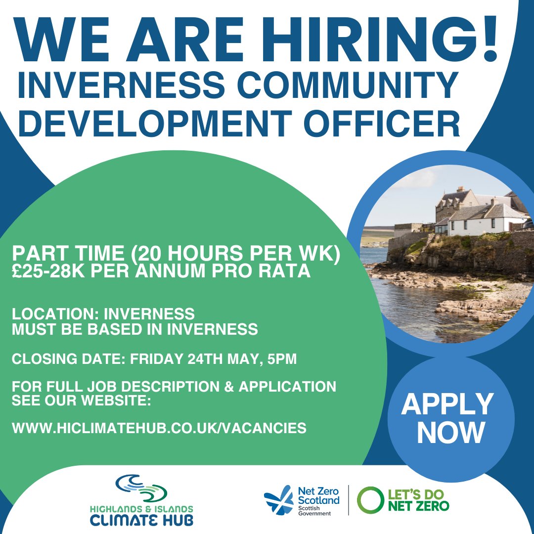 Take the opportunity to be part of something big in your community – climate action. Join our dynamic team as a Community Development Officer for Inverness City! Proactive? Collaborative? Team Player? We you on board! 🌟 Get all the details here: hiclimatehub.co.uk/vacancies