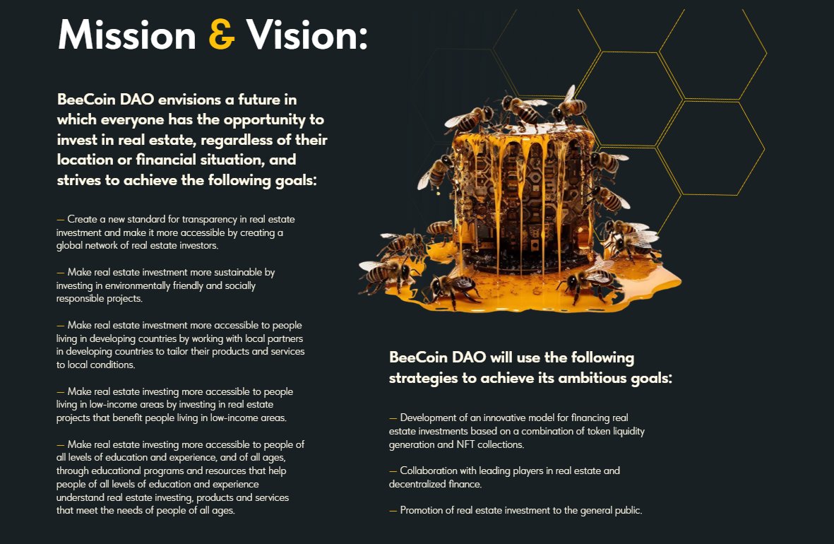 [4] Mission and Vision: 📌Create a new standard for transparency in real estate investment and make it more accessible 📌Make real estate investment more sustainable 📌Collaboration with leading in real estate and decentralized finance 📌Promotion of real estate investment